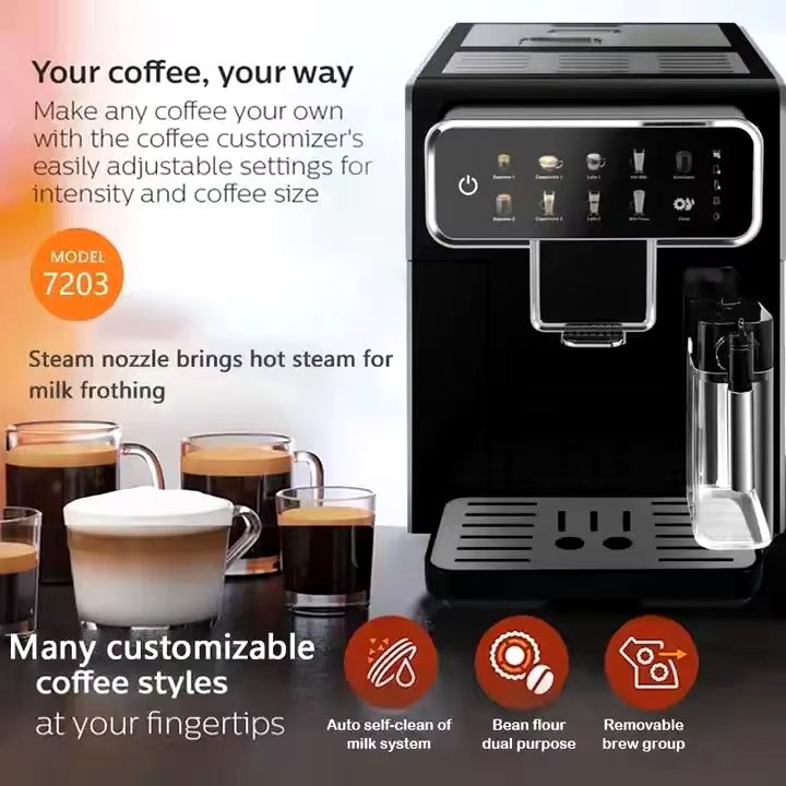 Compact Automatic Bean‑to‑Cup Espresso Machine with Milk Tank and One‑Touch Operation