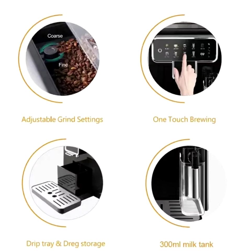 Compact Automatic Bean‑to‑Cup Espresso Machine with Milk Tank and One‑Touch Operation